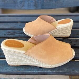 New Cole Haan Cloudfeel Wedge Sandal Women 11B US Tan Suede Open- Toe Espadrille